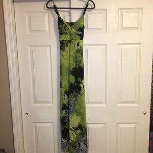 Green multi print maxi dress
